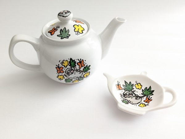 Sloth Tea Pot and Spoon Rest Hand-Painted Ceramic